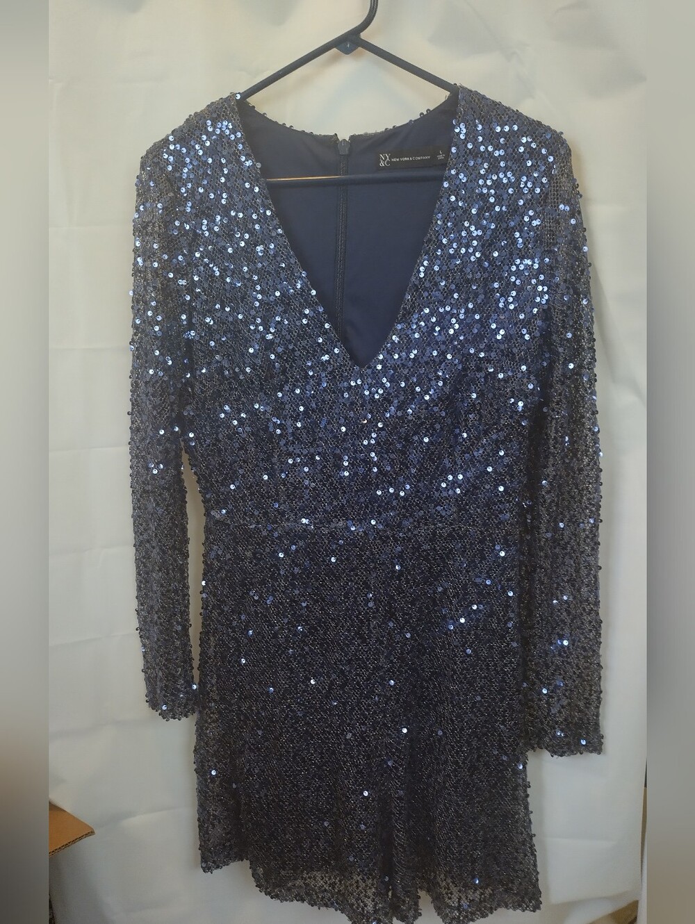 Navy Sequin Long-Sleeve Mini Skort Dress Size large